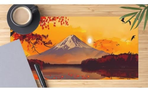 Tapis de Souris XXL 1500x800x3 mm Tapis de Souris Jaune sous Main Bureau, Tapis de Souris Paysage Japonais Mouse Pad, Tapis Souris Gamer XXL, Base Antidérapant, pour Maison, Deco Bureau, Gamer M385