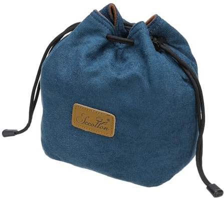 PATIKIL Soft Camera Pouch, L Size Shockproof Drawstring Lens Case Flannel Camera Lens Case Compatible for Nikon DSLR Camera Lens Water Cups, Blue