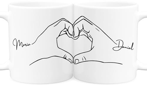 Partnertassen für Paare Hand in Hand personalisiert Tassen 2er Set Partner Geschenk Hände Pärchen Hochzeitsgeschenk Verlobungsgeschenk Kaffeetassen aus Keramik 330 ml