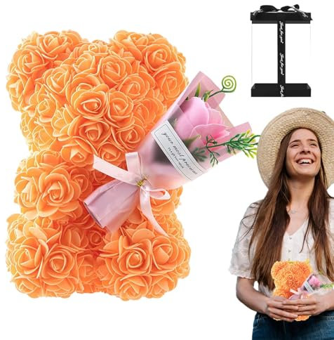 Orso di rose con confezione regalo per compleanno romantico San G-ifts per la sua fidanzata, amiche, moglie, con piccolo bouquet Everlasting Forever