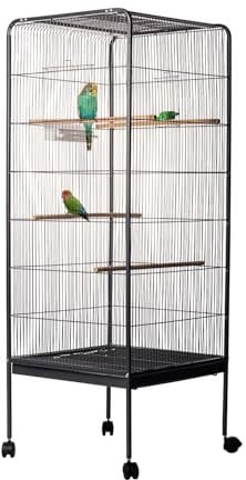 AQPET Voliera per Uccelli Canarini e Volatili, Gabbia Completa in Metallo Senza Tetto, Adatta per Interno, Dimensioni 146x54x54 cm, Colore Nero