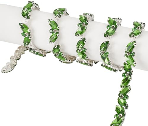DELORIGIN 2,7 m lange Strass-Kette, glitzernde Strass-Kette für Kleidung, Applikation, Band zum Nähen, DIY, Schmuck, Hochzeit, Party, Armbänder, Handwerk, Brautsträuße, Verzierung (grün)