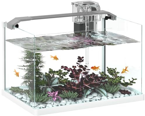 PawHut Aquarium en Verre avec lumières LED, Aquarium de 20L, avec Pompe à Filtre, pour Poissons Combattants, Poissons Rouges, Blanc