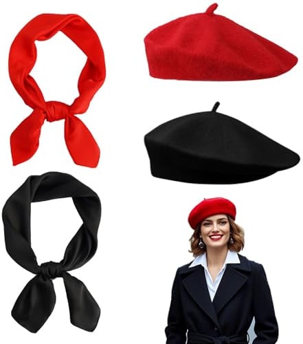 TUONYIS 4 Stück Baskenmütze + Halstuch Damen, Klassisch Künstler Plain Französischer Stil Barett, Elegante Schal Tuch Bandana