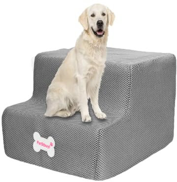 Escalera para perros de 2 niveles para cama alta y sofá, 20 cm de alto para perros, escalera para mascotas más ancha para perros pequeños y grandes, gatos, escalera antideslizante de 30 °, escalera