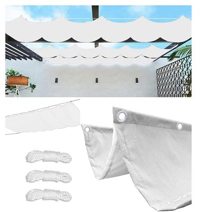 Retráctil Toldo Vela Rectangular 1x3M(AxL) Toldos Exterior Terraza Impermeable Ondulada Toldo Vela de Sombra con Ojales y Cuerdas 95% protección UV para Exterior Patio jardín Blanco