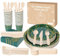 Anstore Green Paper Plates, 200pcs Paper Plates Cups and Cutlery Set, 25 Guests Sustainable Foil Polka Dots Green Birthday Party Tableware Set Including Plate, Spoon, Fork, Knife, Cups, Napkins