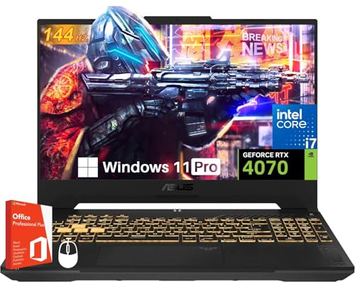 ASUS TUF F15 Gaming Laptop, 39.6 cm 144Hz FHD IPS, Intel 13th Core i7-13620H (Beat i9-12900), NVIDIA RTX 4070, 64 GB DDR5, 2 TB SSD, Wi-Fi 6, teclado retroiluminado, Win 11 Pro y Office Lifetime