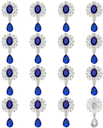 FINGERINSPIRE 16 Stück Legierung Strass Brosche Knöpfe Rhombischer Anhänger 48x25.5mm Ovaler Facettierter Tropfen Charm Anhänger Für DIY Ornamente Kleidung Dekorationszubehör