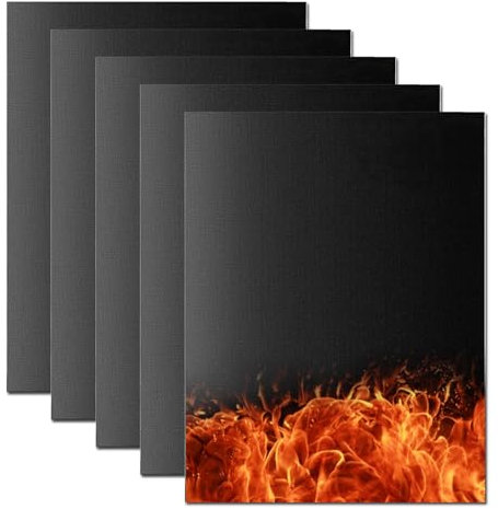 Tappetino antiaderente per barbecue, 5 pezzi, 40 x 33 cm, grandi inserti da forno, carta da forno, riutilizzabile, pellicola protettiva per il pavimento del forno, fornelli, barbecue a gas e carbone