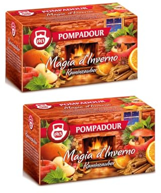 Pompadour | Infuso Magia d'Inverno | Miscela Erbe con Cannella, Arancia, Rosa Canina, Mela - 2 x 20 Filtri | Tisana Senza Caffeina in Bustine