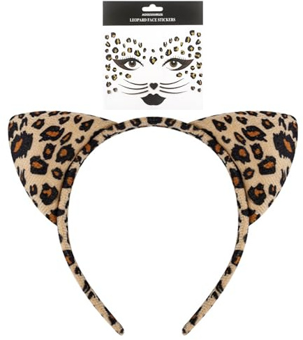 Vyqrx 2pcs Leoparden Kostüm Set Damen – Leopard Ohren Haarreif + Leoparden Face Art Sticker für Karneval Kostüm Damen Cosplay & Maskerade