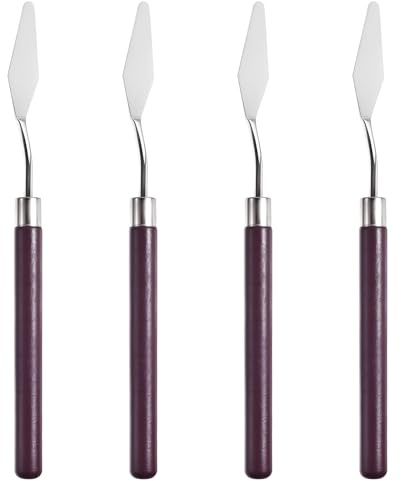 FOCMKEAS 4 Pcs Palette Knife, Stainless Steel Painting Knife, Oil Paint Metal Knives #1 Pointed Head Spatula, Pallet Painting Knives with Redwood Handle for Oil, Acrylic and Canvas Drawing