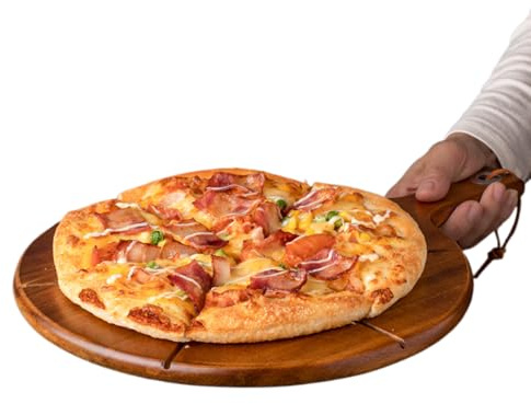 Pizza Cutting Board - Wooden Pizza Paddle | Cutting Board, Round Boards for Home Kitchen, Baking Oven Accessories, Deli Service, Meat, Cheese