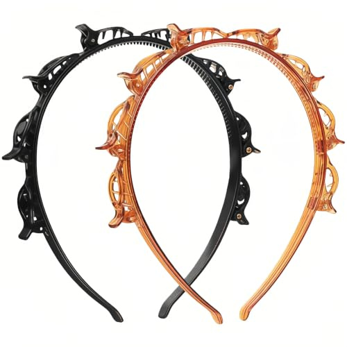 VANTOBEST 2 Stück 13 x 1,5 cm Doppel-Pony-Haarnadel-Haarband mit 8 kleinen Clips, professionelles Web-Pony, Clip, gezahntes Zopfwerkzeug, modisches Haarzubehör für Frauen (Schwarz/Braun)
