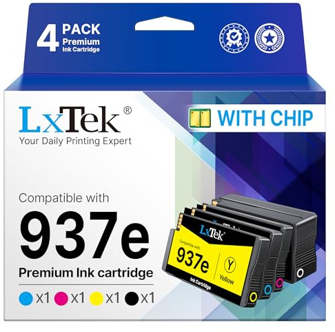 LxTek 937 Druckerpatronen 937e Multipack 937 Kompatibel für HP 937 XL 937e für HP937 für HP Officejet Pro 9120 Patronen für OfficeJet 9730 9120b 9110b 9720 9130b 9117b 9720b (4er-Pack, Mit Chip)
