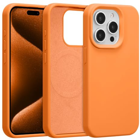 UCASONG Funda magnética de silicona líquida para iPhone 13 Pro de 6.1 pulgadas, compatible con MagSafe, bonita funda delgada de color liso, suave, mate, a prueba de golpes, color naranja
