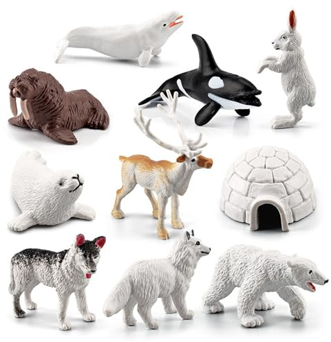 Plastiktiere, 10 Stück Tierfiguren für Kleinkinder, realistisches kognitives Eisbär-Tierspielzeug, Simulation arktischer Figuren, Desktop-Arktis-Dekor-Lernspielzeug für Jungen und Mädchen