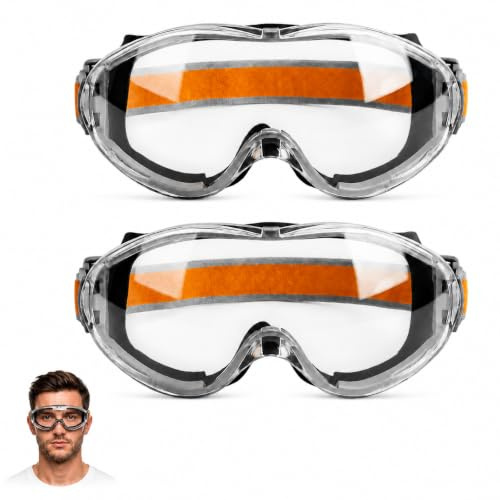 CPRNQY 2 Stück Schutzbrille, Orange Schutzbrille Vollblick, Kratzschutzlinse, Für Hausrenovierungsprojekte im Baulabor