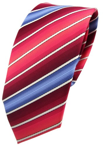TigerTie - schmale Designer Krawatte in rot bordeaux rosé blau creme gestreift