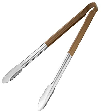 Hygiplas Colour Coded Serving Tong Brown 405mm - Stainless Steel Serving Tongs for Cocktail Garnishes, Ice, Buffet Kitchenware, Bar Tools HC850