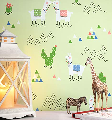 NEWROOM Kindertapete grün Kaktus Kamel Kinder Vliestapete Vlies Kindertapete Kinderzimmer Babytapete Babyzimmer
