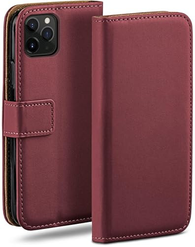 moex Book Case für iPhone 11 Pro Handyhülle mit Kartenfach, Hülle klappbar 360 Grad Schutzhülle, Klapphülle Flip Case Cover, PU Leder Handytasche Lederhülle, Weinrot