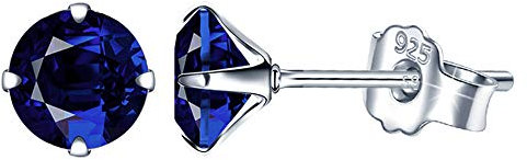 Yumilok Damen Ohrstecker 925 Sterling Silber Zirkonia Solitär blau 6mm Gestüt Piercing Ohrringe Ohrschmuck für Frauen Mädchen