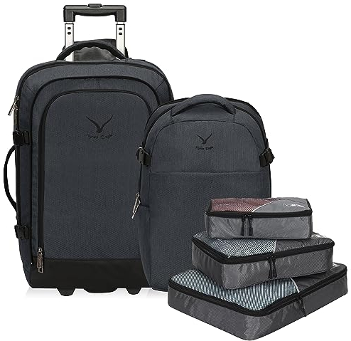 Hynes Eagle 2 in 1 Reisetasche 63L Handgepäck Rucksack mit abnehmbarem Daypack und Packing Cubes 56x36x41cm Grau