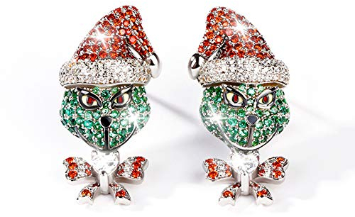 Jeulia 1.5 Karat Weihnachtsmonster Ohrstecker 925 Silber 6mm Edelstein Ohrringe mit Rubin und Smaragdgrün Stein Hypoallergene Ohrringe für Mädchen Frauen Weihnachtsfest Geschenk