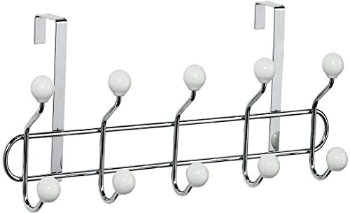 Chrome 10 Hook Over Door Hanger with Plastic Balls (White)