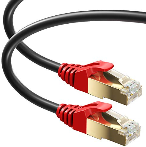MutecPower 10m CAT 7 Impermeables para Exteriores - RJ45 Cable de Red ethernet Latiguillo para soterramiento Directo - SSTP - 600 MHz - Negro 10 Metros con bridas y clips