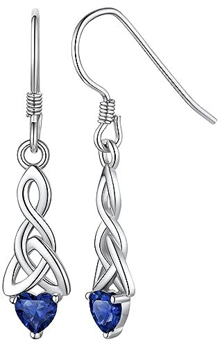 FaithHeart 925 Sterling Silber Ohrringe mit Keltischer Knot Ohrring Herz Birthstone Sahpir Ohrstecker für Freundin Mama