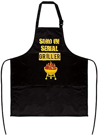BETESSIN Grembiule da Cucina Uomo Divertente con Scritta Sono un Serial Griller Grembiule da Barbecue Idea Regalo per Papà Cuoco Chef Impermeabile Regolabile