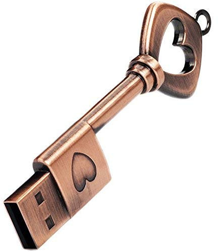 leizhan 64GB USB Flash Drive, Heart Key Shaped Waterproof Pendrive USB Memory Stick, External Storage Romantic Gifts for Family and Friends