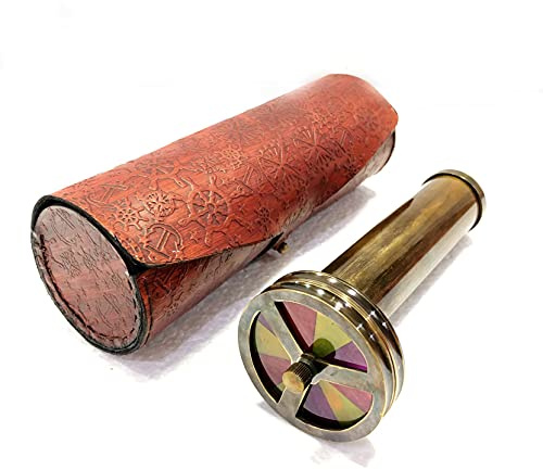 Kaléidoscope vintage à double roue en laiton - Marron antique