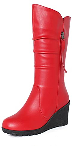 Onewus - Stivali da donna a mezza gamba con tacco e zeppa, Rosso vino opaco., 35 EU