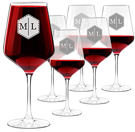 Maverton Verres à Vin en Cristal pour l’homme - Set de 6 Verres XL - Verre Personnalisé à Vin Rouge et Blanc - Cadeau d’anniversaire pour amateur de spiritueux - Géométrique