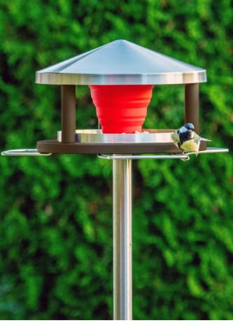 LicusDesign Vogelhaus mit Ständer wetterfest aus Edelstahl - Stabiles Vogelfutterhaus für draußen, modern aus Metall - Vogelfutterstation - Futterhaus für Vögel stehend
