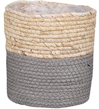 Gardenesque Grey Woven Basket Plant Pot | Indoor Planter | Grey Basket for Storage | 4 Sizes (Large: H:23cm x W:23cm)