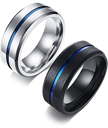 ANAZOZ 2 Stück Eheringe Paarpreis Titan 8mm Bicolor Gebürstet Streifen Schmuck Partnerringe Trauringe Hochzeits Silber Schwarz Keltische Eheringe Frau:67 (21.3) & Mann:54 (17.2)