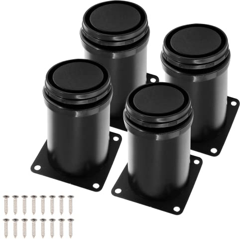 Cjueiom 4Pcs Adjustable Furniture Legs, 60mm Stainless Steel Black Feet for Bed, Sofa, Cabinet, Wardrobe, Coffee Table, Kitchen Cabinet Legs, Worktop Support