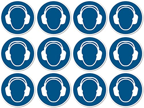 Gehörschutz benutzen, Gebotszeichen: M003 - DIN EN ISO 7010 / ASR A1.3 - Aufkleber: Ø 2,5 cm, 12 Stück