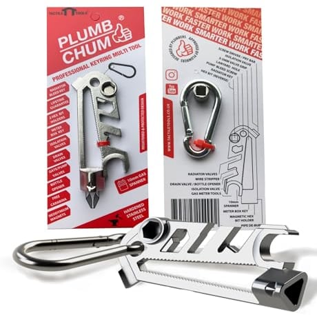 Plumb Chum 14 in 1 Plumbers Professional Keyring Plumbing Multi Tool, Many Trade and DIY uses 2X hex bit Holders