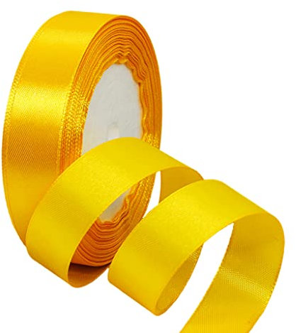22m Satinband Geschenkband Gelb 20mm Breit,Seidenband Gelb Dick Schleifenband Satin Dekoband Geschenkverpackung Deko Band Stoffband für Halloween Weihnachten Hochzeit Taufe Geburtstag DIY-Handwerk