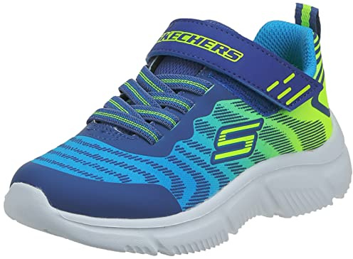 Skechers 405037L BLNV Sneaker, Blue & Yellow Textile/Navy Synthetic/Trim, 36 EU