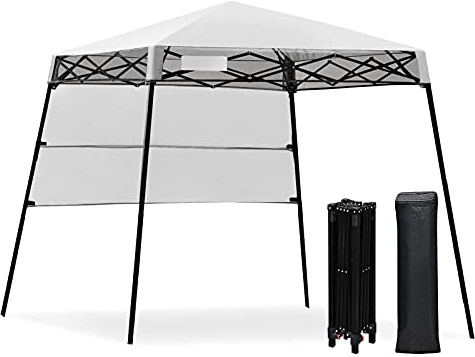 GOPLUS 1,8m x 1,8 m Faltpavillon, Pop-Up-Pavillon mit Seitenwand & Tragetasche für Sonnenschutz, Winddichtes & Wetterbeständiges Partyzelt für Camping, Terrasse, Strand & Garten (Weiß)