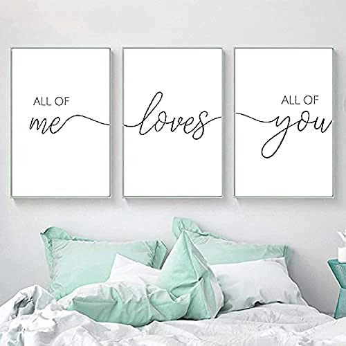 HMXQLW Nordic Minimalist Live Laugh Love Poster All of Me Loves All of You Posters Couple Kunstdrucke Leinwand Bilder und Drucke Wandkunst Malerei Schlafzimmer Wohnzimmer Rahmenlos (3X30X40CM,B)