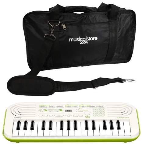SA-50 Mini Tastiera 32 Tasti: Tastiera Digitale Portatile e Leggera per Bambini, Compatibile con Cuffie - MusicalStore2005 (Tastiera SA-50 con Borsa, Bianco/Verde Lime)