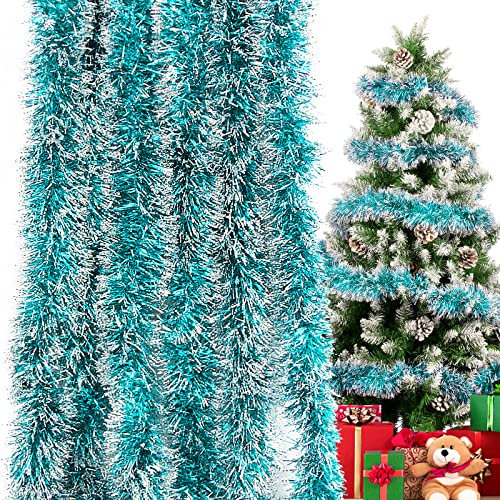 6Pcs 40ft Christmas Tinsel Garland, Christmas Chunky Tinsels for Christmas Tree Home Party Office Decoration (Light Blue)